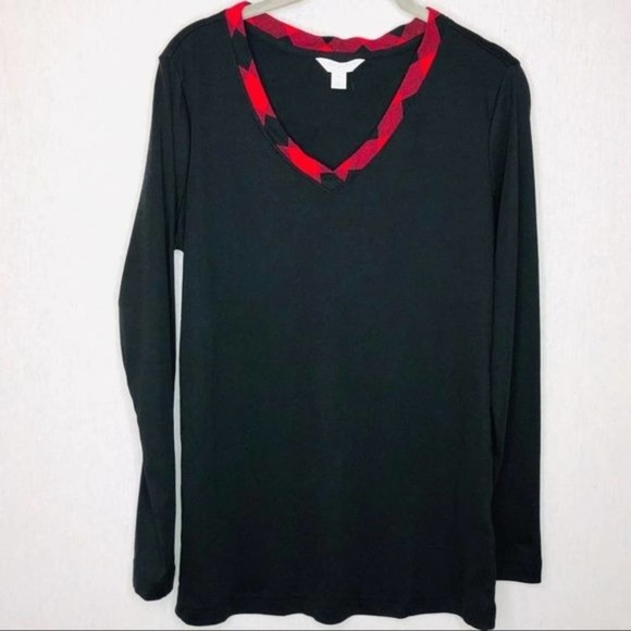 Charter club Buffalo check flannel trim pajama top Medium - Picture 1 of 7